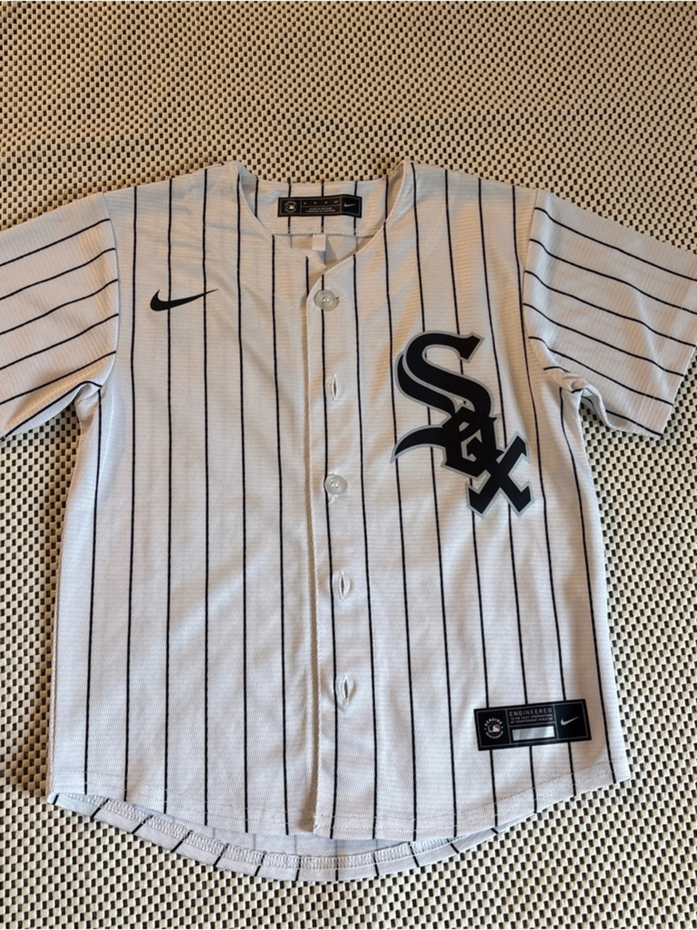 Nike White Pinstripe Baseball Jersey with Black Accents